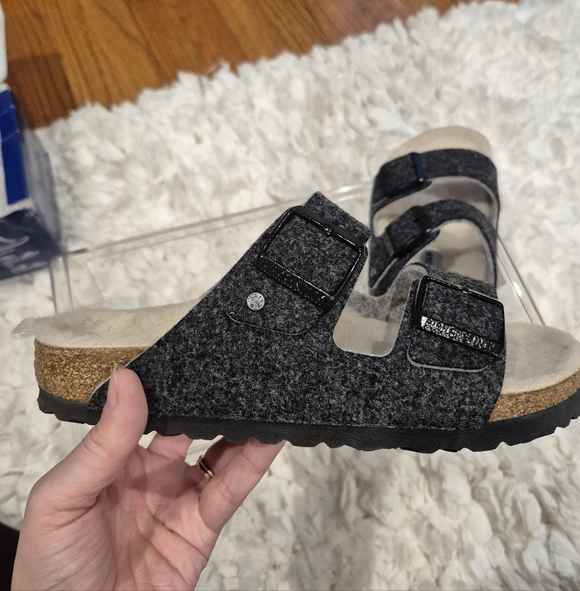 Birkenstock Shoes - Birkenstock Women's Charcoal Wool Felt Sandals With Sherpa Lining
